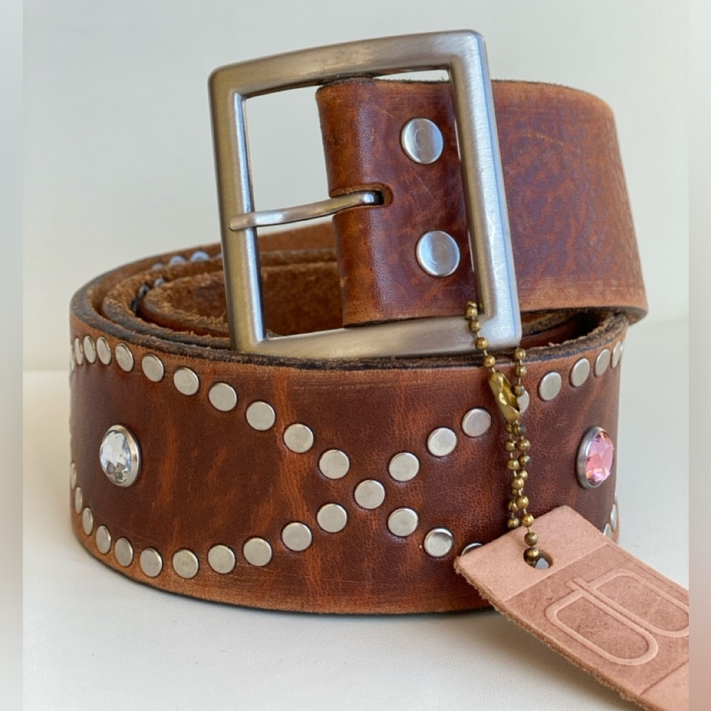 🇨🇦 BRAVE Leather - Cognac Raw Washed - Matte Silver Buckle and Rivets size 32-34